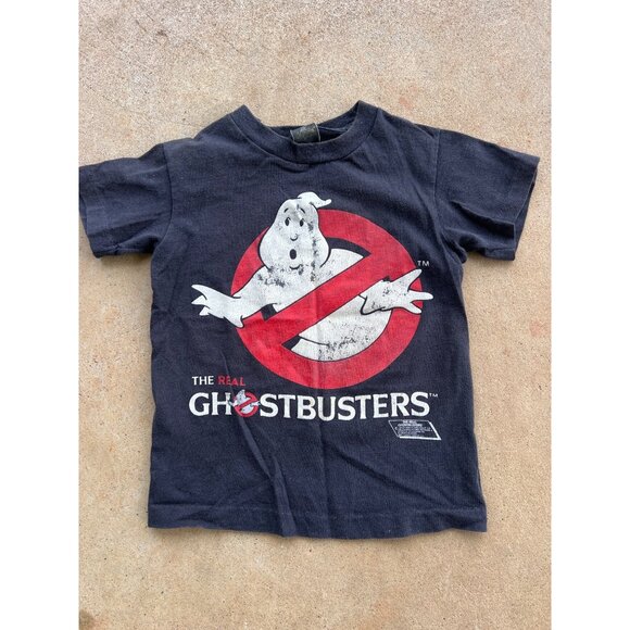 Vintage Kids 1986 The Real Ghostbusters Movie Promo Black T-Shirt With Logo Grap - Picture 1 of 6